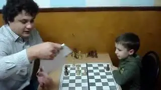 FIRST CHESS MEETING: GM Anton Korobov and Tykhon Cherniaiev (4 years old). 16/10/2014