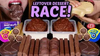 ASMR LEFTOVER DESSERT RACE! BIG CHOCOLATE PROFITEROLES, CADBURY, KITKAT, FERRERO, GUMMY ROLLS 먹방