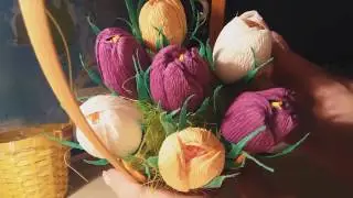 Мастер класс. Корзина из конфет и гофрированной бумаги . Весна .