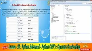 Lesson - 50 : Python Advanced - Python OOP’s : Operator Overloading