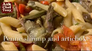 Pasta with shrimp and artichokes