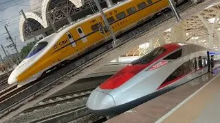 The chinese yellow train and fuxing passing now