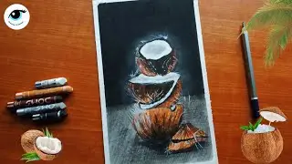 Coconuts Time 🥥 | Oil Pastel Drawing | Beginners - step by step