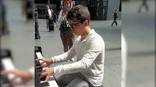 Haydn piece on piano Antwerp Station