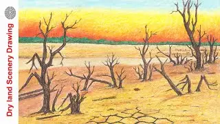 How to draw dry land scenery| dead trees scenery| Dry scenery easy drawing| Step by step