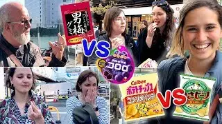 Foreign people trying Japanese sweets / Potato chips vs Gummy