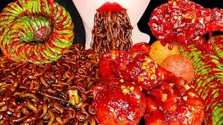 ASMR MUKBANG | FRIED CHICKEN & BLACK BEAN NOODLES 직접 만든 오이김치, 트러플 짜장라면, 양념치킨, 치즈볼 먹방 Eating