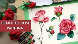 AMAZING 🔴 Red Rose 🌹  GOUACHE Painting Relax ART Tutorial