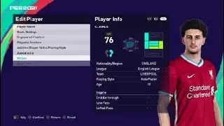 Curtis jones face e football pes 2021 Liverpool