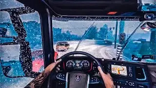 POV Driving Scania R730 V8 8x4 in Blizzard