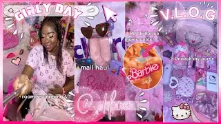 🌸Girly Day At Home V•L•O•G| huge barbie movie poster, unpack my purse, mall haul💗