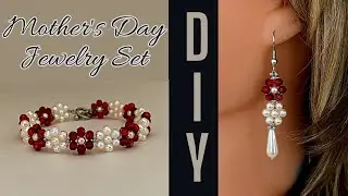 Mother's Day jewelry. DIY gift for mom. Beaded bracelet. Beaded earrings