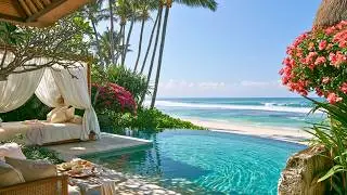 Oceanfront Resort Morning 🌊 Ocean Waves, Tropical Birdsong & Nature Sounds for Relaxation and Peace