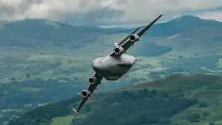 C-17 makes history being the first Globemaster lll to go low level threw the Mach Loop UK. 7-7-2017.