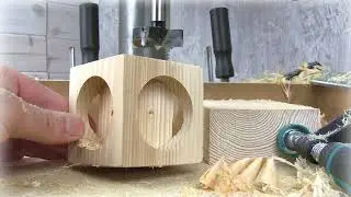 Wood Cube Within a Cube. Drill press woodworking.