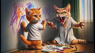 Kitten draw on the wall, but the mother cat was very angry🎨😭 #cats #ai #cute #catlover #catvideos