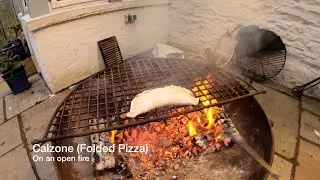 Cooking on a fire:  calzone (folded pizza)