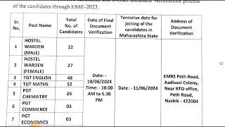 emrs appointment, Maharashtra state society joining date published, Final DV on 10th June