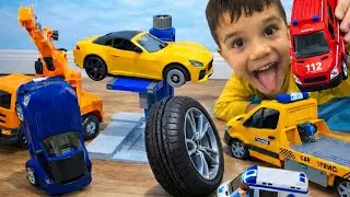 🔴 Toy Cars for Kids Crashed! A Bruder Tow Truck and Repair Shop Set Came Out of the Surprise Box