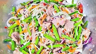 របៀបធ្វើភ្លាសាច់គោ I Fresh Beef with Long Bean-17
