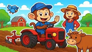 Обезьянка Том и красный трактор | Весёлый мультфильм про ферму для детей