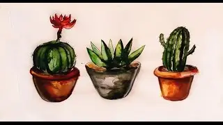 МК РИСУЕМ_КАКТУСЫ_Акварелью| Watercolour Cactus||_РИСОВАШКИ