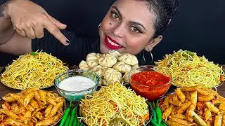 Eating Spiciest Creamy Pasta & Spicy Steam Momo, Mix Chowmein | Indian Street Food | Food Challenge