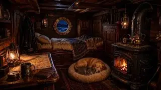 Howling Wind & Wood Stove Sounds for Sleep | Alaska Chief Mate’s Cabin | 12H