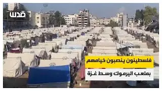فلسطينيون ينصبون خيامهم في معلب اليرموك وسط مدينة غزة