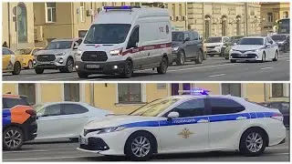 Russian ambulance + Police responding with siren