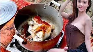 village food factory - Burn Chicken With white wine - How To Roasted Chicken in Cambodia