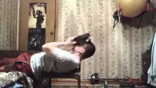 Подъем 32кг. гири зубами за п-нце. Kettlebell lifting by teeth with towel