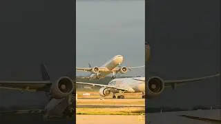 GOLDEN HOUR at its BEST🤩 United 777-300 leaving Frankfurt 
