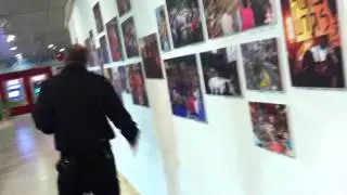 Lobby containing photo exhibition Haifa University
