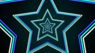 Shining Star Shaped Neon Lights Tunnel | 4k abstract background screensaver with particles