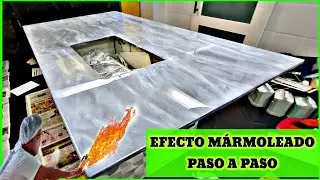RESINA EPÓXICA EFECTO MÁRMOLEADO EN MESADA