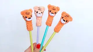 Тигрёнок на ручку или карандаш крючком. Игрушка, насадка на карандаш или ручку. Мастер-класс