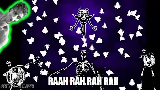 A skeleton is banging on a shield, but it's a remix of Deltarune's Black Knife - Reaction on Trio...