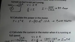 Back EMF, Current and Power in a Motor