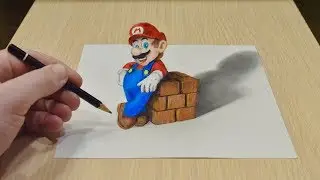 Drew Mario in 3D how to draw 3D drawing with colored pencils