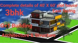 40'X60' house 3bhk.G+1.2D floor plan,3d elevation,frame structure, building design by vaastu.East