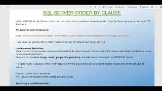 Chapter 6 - SQL SERVER Order By Clause | SQL SERVER sorting  in Hindi