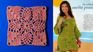 Crochet tunic made of openwork squares. MK.