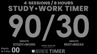 DARK Mode, Pomodoro 90/30 Study Timer, No Music, 4 Sets, 90 Minute Study Timer, Gentle Alarm