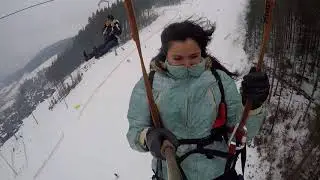 Самый длинный зиплайн Украины. Буковель. 1130м. Троллей в Буковеле