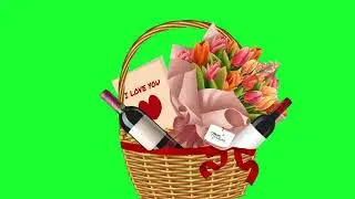Valentine's Day gift basket on Green screen