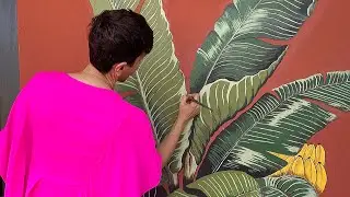 Tropical Mural Painting The Entrance of my Home. Epic Home Makeover with a Tropical Wall Mural Art