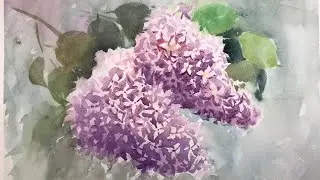 Painting lilacs with watercolors