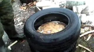 Быстрая колка дров с помощью покрышек \\Quick chopping wood with tires