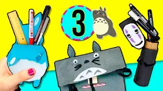 DIY 3 PENCIL CASES ✏️ Super easy tutorial NO SEWING "My Neighbor TOTORO" & "SPIRITED AWAY" inspired